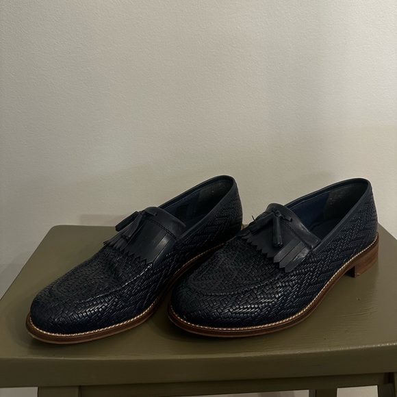 Annabella Navy Blue Woven Leather Kiltie Tassel Loafers Size 39/8-8.5 - Picture 2 of 9